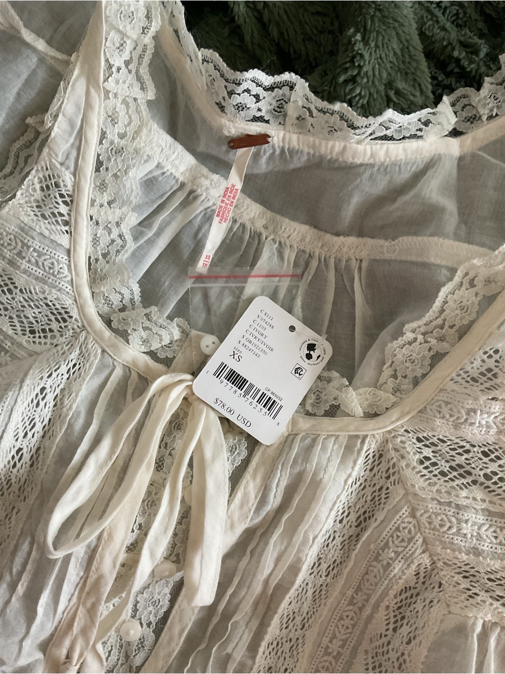 Free People Ivory Lace-Trim Tie-Front Camisole - Picture 3 of 3